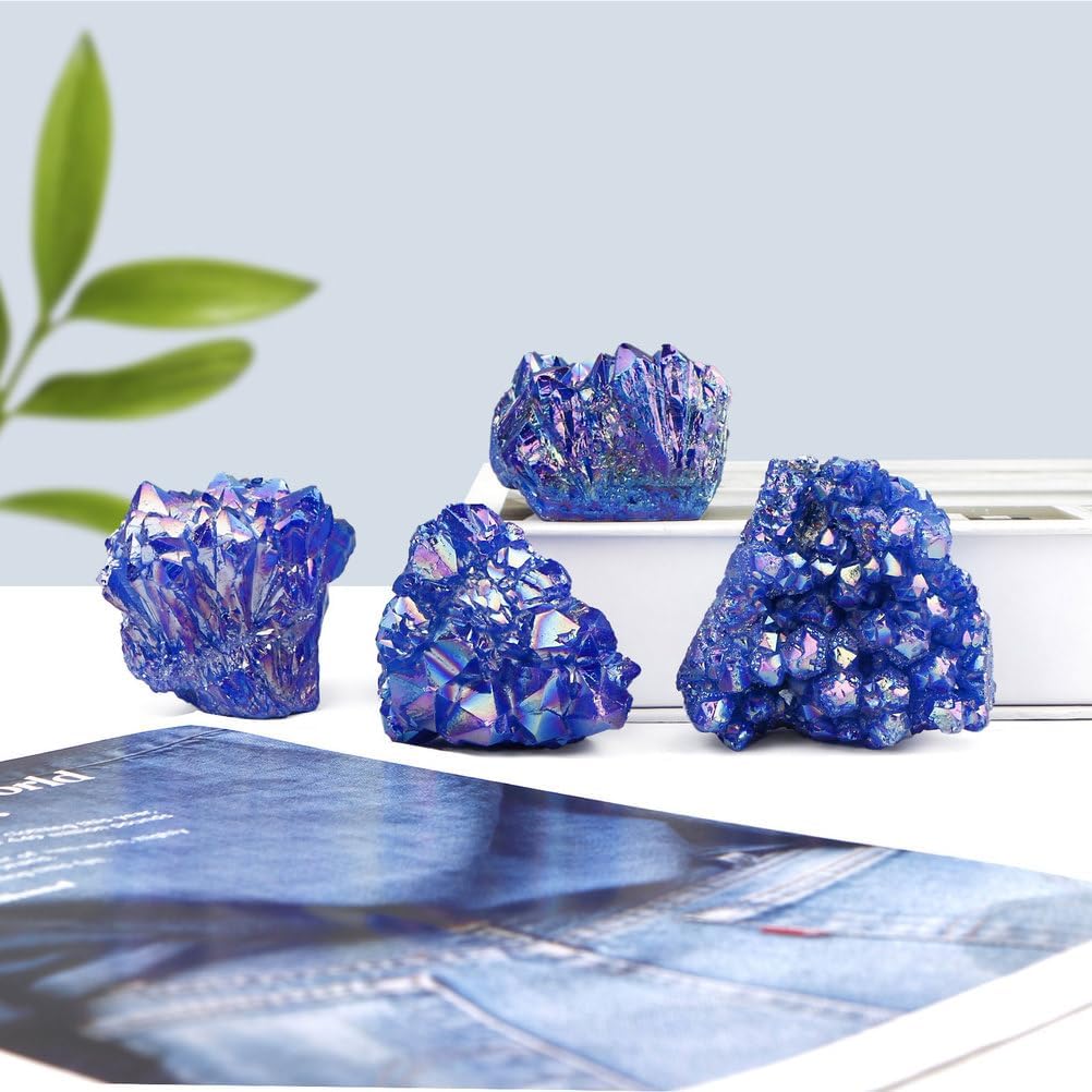 Crystal Raw Stone Blue Plated Color Crystal Cluster Electroplated Color Crystal Cluster Home Decoration Craft Ornaments,5~6cm,100~130g