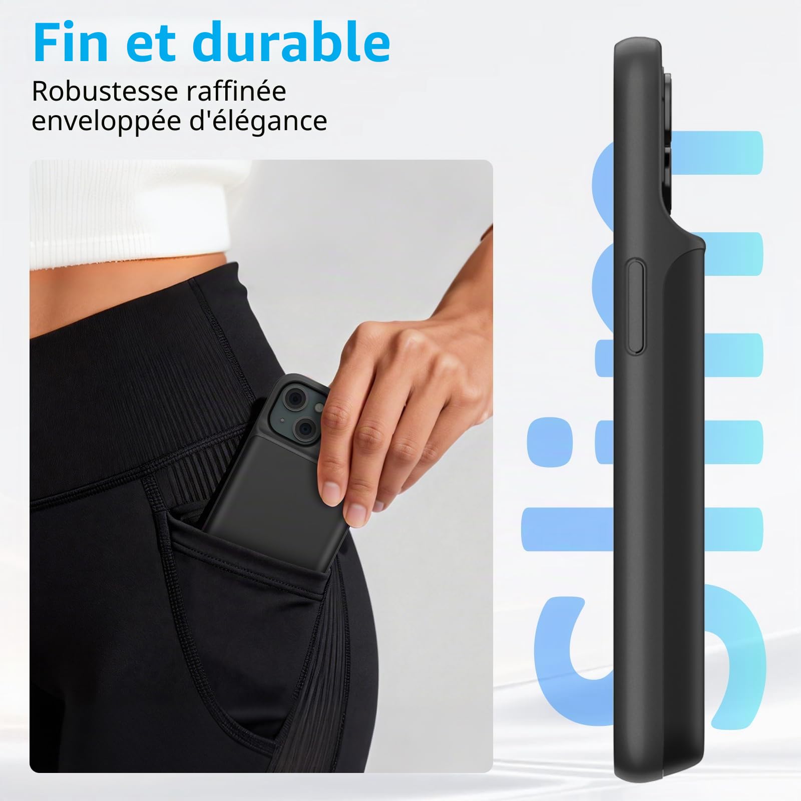 Coque de Batterie pour iPhone 15 (6,1 "), 8500 mAh, Chargeur Portable Ultra Fin pour iPhone 15, Chargeur de téléphone et Coque de Protection avec Fonction de Charge pour iPhone 15 - Noir