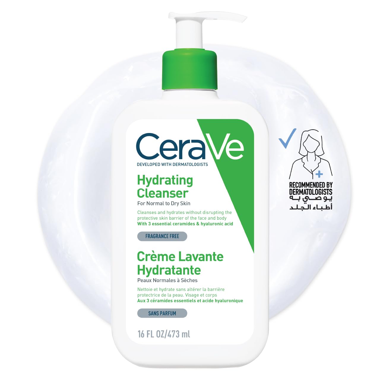 CeraVe Hydrating Cleanser 473ml – Gentle Non-Foaming Face & Body Wash with 3 Ceramides & Hyaluronic Acid for Normal to Dry Skin, Fragrance-Free Daily Cleanser Developed with Dermatologists
