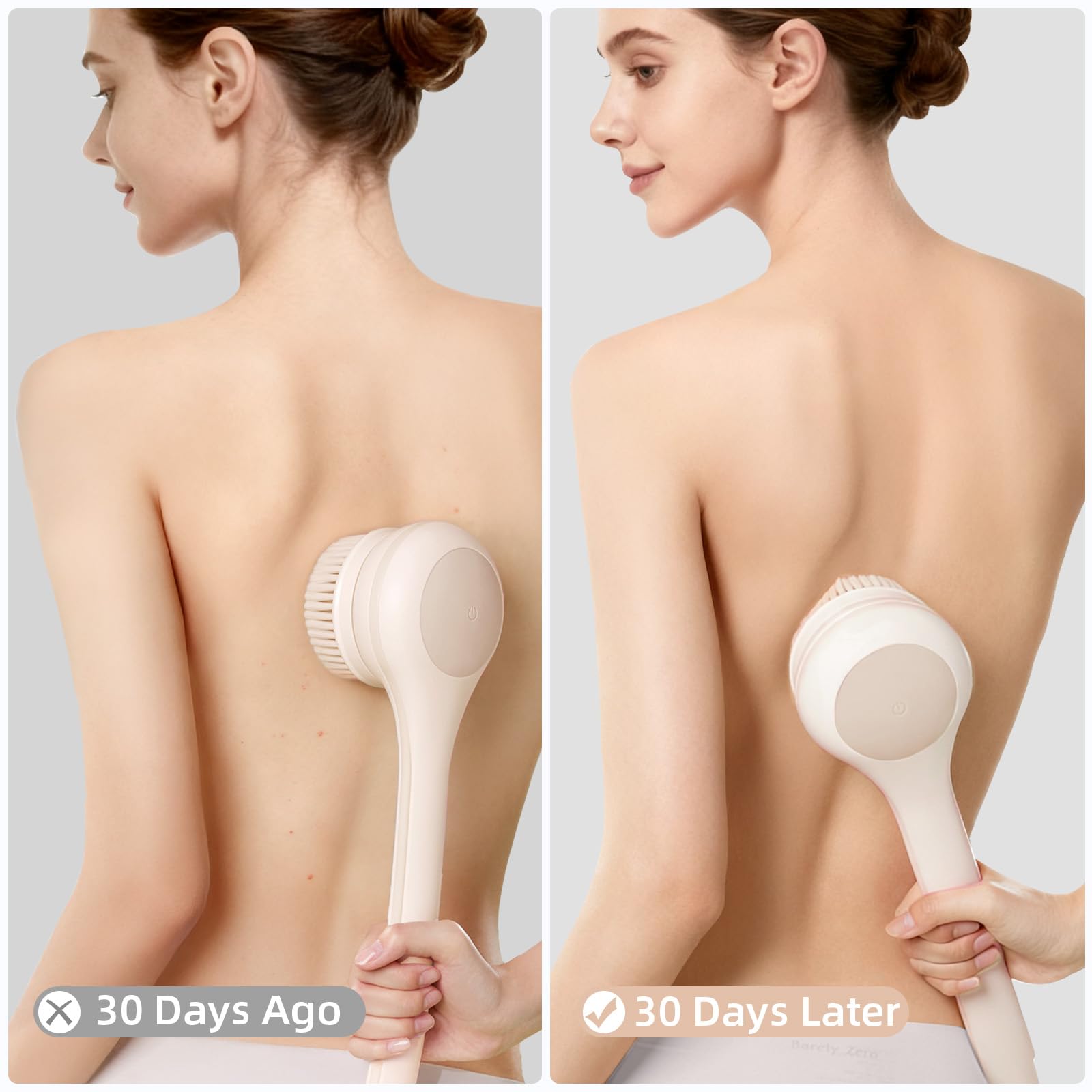 Elektrische Rückenbürste, Rückenbürste Gentle Exfoliating, Aufladung Langstielige Duschbürste, Rücken Eincremehilfe für Women Men Senioren, Deep Cleansing for All Skin Types, Good Foam - Rosa