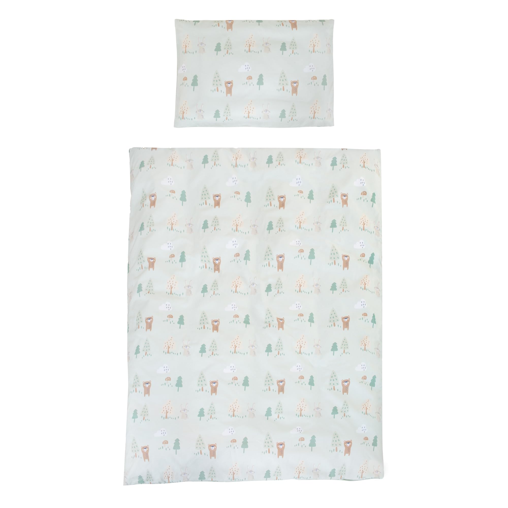 roba Kinderbettwäsche Woodland Buddies - Bezug für Bettdecke 100 x 135 cm + Kopfkissen 40 x 60 cm - Bettwäsche Set 2-teilig aus Baumwolle - Beige/Weiß