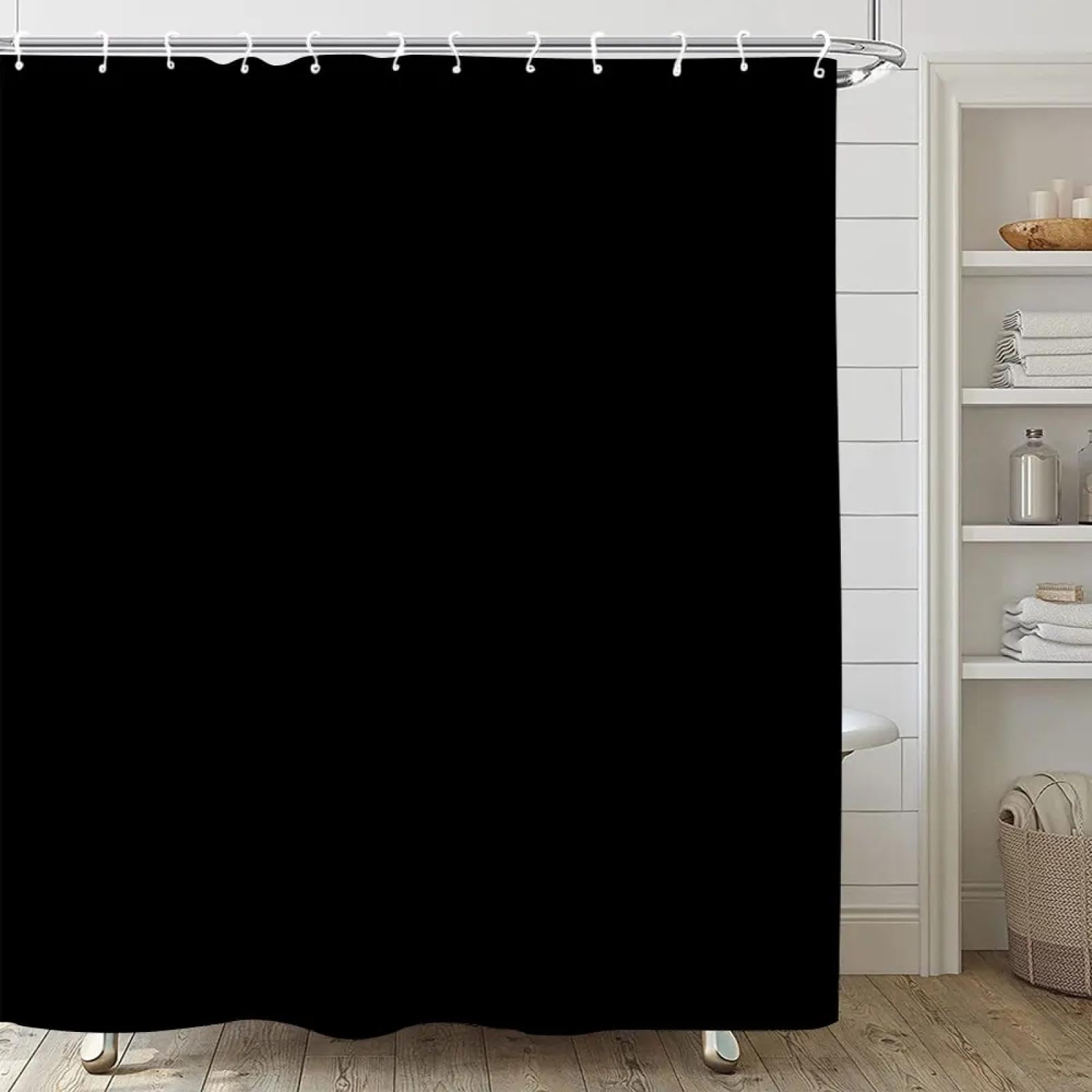 Moderne Schwarze Duschvorhänge, Badezimmer, wasserdichter Stoff-Badevorhang, Schwarze Badewannen-Dekoration, mit Haken, 200 x 180 cm