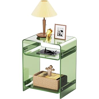 Acrylic Side Table Bedside Table Acrylic Table Record Player Table with Shelf Floor Table Bedside Table Green 40 W x 30 D x 50 H