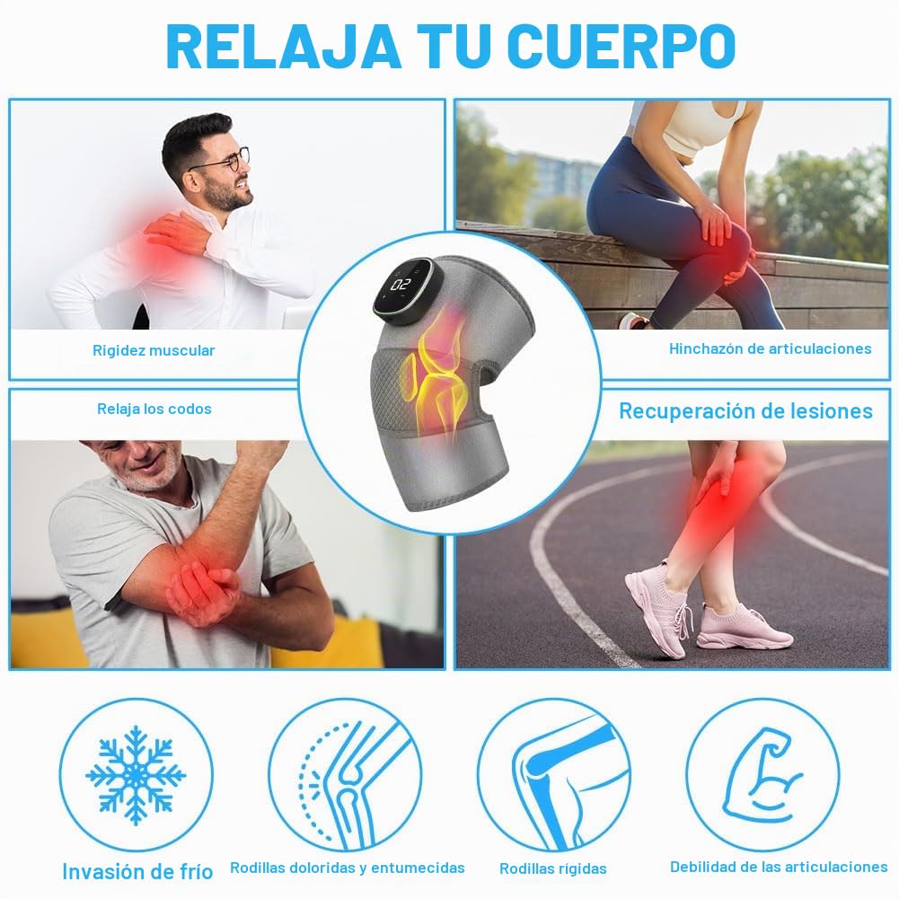 Vicloon Masajeador de Rodilla Inalámbrico, Almohadilla Térmica Para Rodilla con 5 Niveles De Calentamiento y 3 Modos de Masaje, 2 en 1 Masajeador Portáti para Dolor y Tensión de Articulaciones