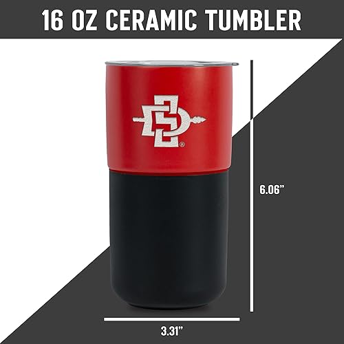 Miniatura 139 de Rico Industries NCAA Miami of Ohio Redhawks - Vaso de cerámica de 16 onzas con agarre de silicona, grabado láser profundo, diseño de color negro