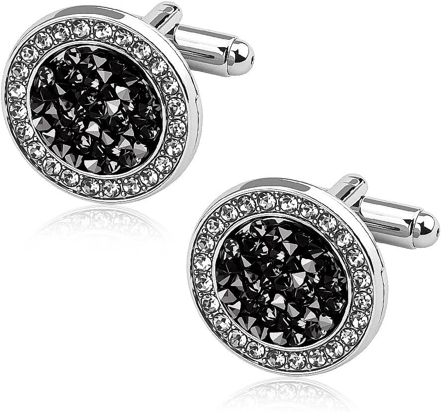 Round Cufflinks for Shirt Suit Tuxedo Business Wedding Birthday Party Formal Wear Blue Rhinestone Crystal Cuff Link for Men