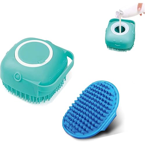 2Pack Dog Bath Brush Scrubber Shampoo Dispenser Brush, Pet Bath Massage Grooming Shower Soap Brush Soft Silicone for Short & Long Haired Dogs and Cats Washing, DAIHONGSAFI