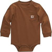 Carhartt Baby Long-Sleeve Pocket Bodysuit - 100% Cotton Ultra-Soft One-Piece, Durable Snaps for Easy Changes