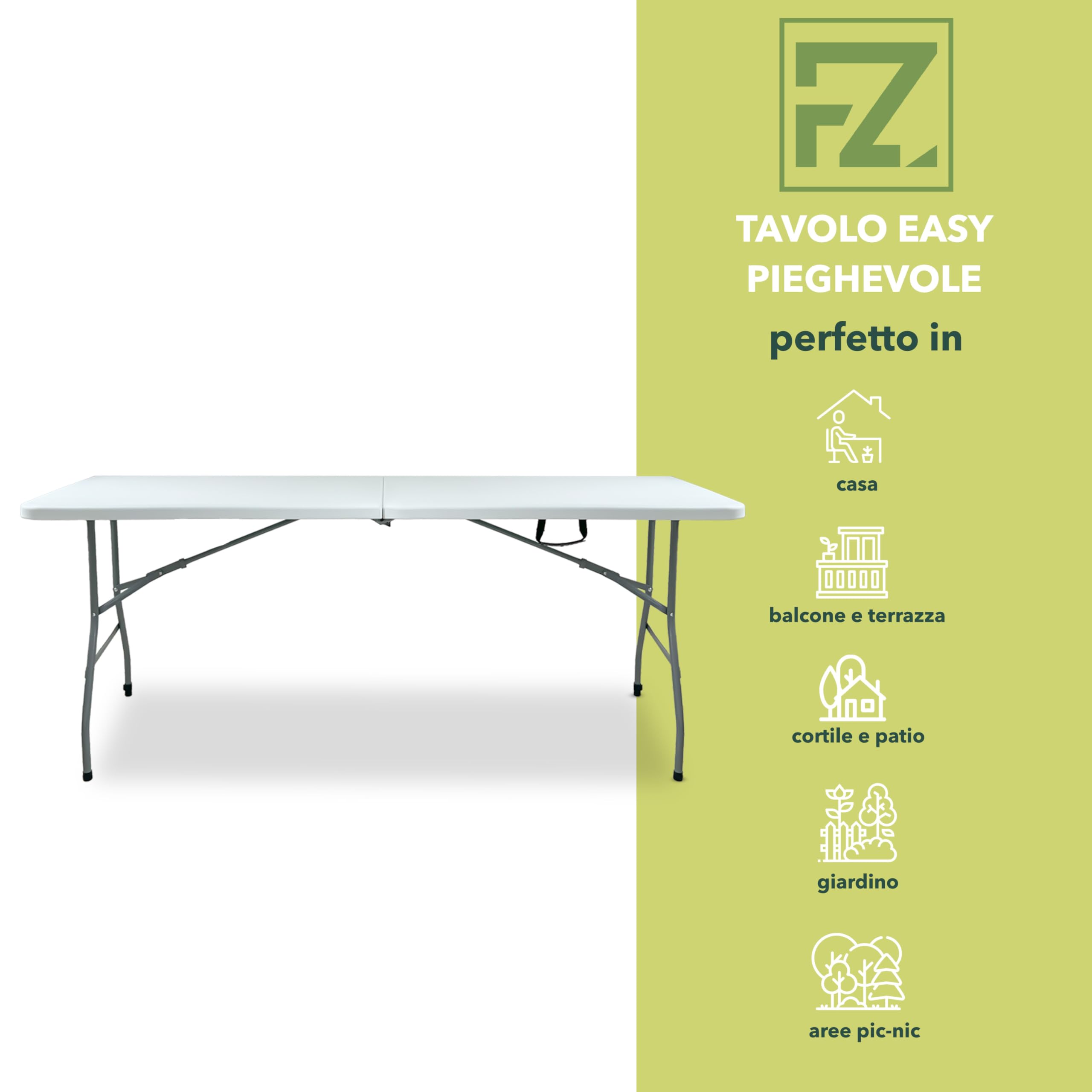 Tavolo Picnic Pieghevole 180x70x74 cm Bianco – Tavolo da Esterno e Giardino