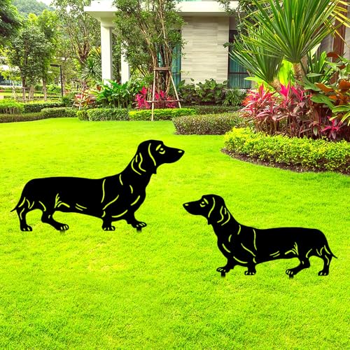 YiYa 2 Stück Metall-Gartendekoration Metall Hund Garten Dekoration Hund Animal Garden Stakes Gartendeko für Outdoor Rasen Tier Rasen Dekoration Schwarz Dekor