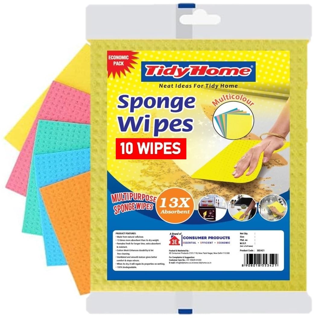 Tidy Home Natural Cellulose Sponge Wipes | Reusable and 100% Biodegradable for Household and Kitchen Cleaning (10 -Pieces) (B09RZS2M12) Amazon Price History, Amazon Price Tracker
