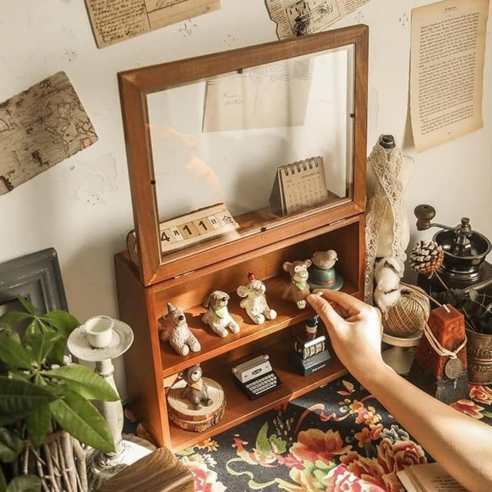 BADANT 木製 コレクションケース ディスプレイ フィギュア ケース アクリルキャビネット 卓上用 ミニ 収納 パイン材 棚板タ