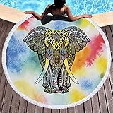 Chickw1 Quaste R&e Strandtuch Strand Yoga Matten Schal Böhmischer Elefant Schal Tapestry Chiffon Tischdecke Picknickdecke Schal,Yogamatte,Tischdecke, Schal (Aquarell Elefant 2)