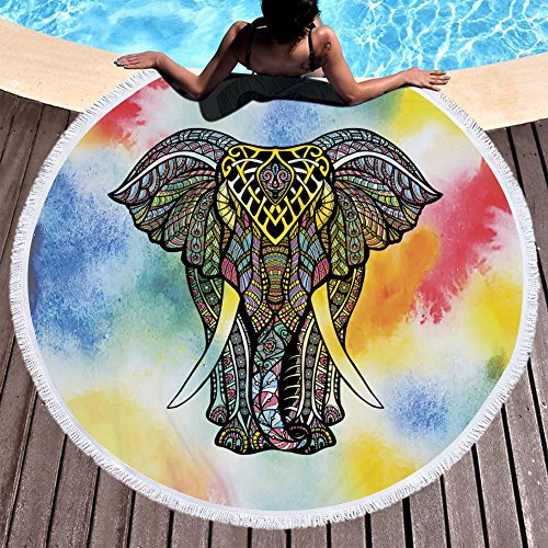 Chickw1 Quaste R&e Strandtuch Strand Yoga Matten Schal Böhmischer Elefant Schal Tapestry Chiffon Tischdecke Picknickdecke Schal,Yogamatte,Tischdecke, Schal (Aquarell Elefant 2)