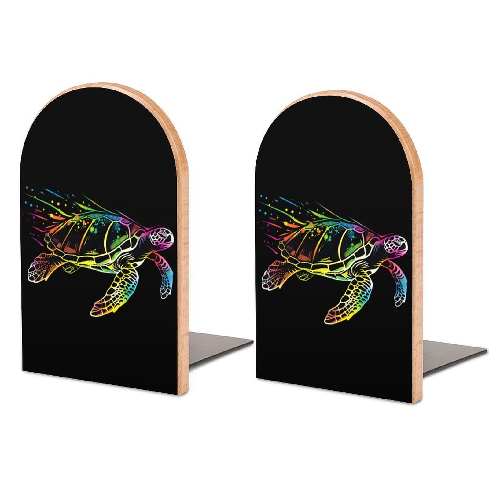 Rainbow Sea Turtle Neon Book Ends for Shelves Bookends Bookshelf Holder Stand Books Stopper Home Office Decor