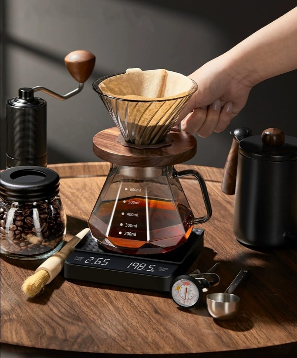 Juego completo de cafetera de 10 piezas, kit completo de preparación de café por goteo con hervidor, báscula, molinillo y accesorios, para los amantes del café, barista en casa, viajes y campamento