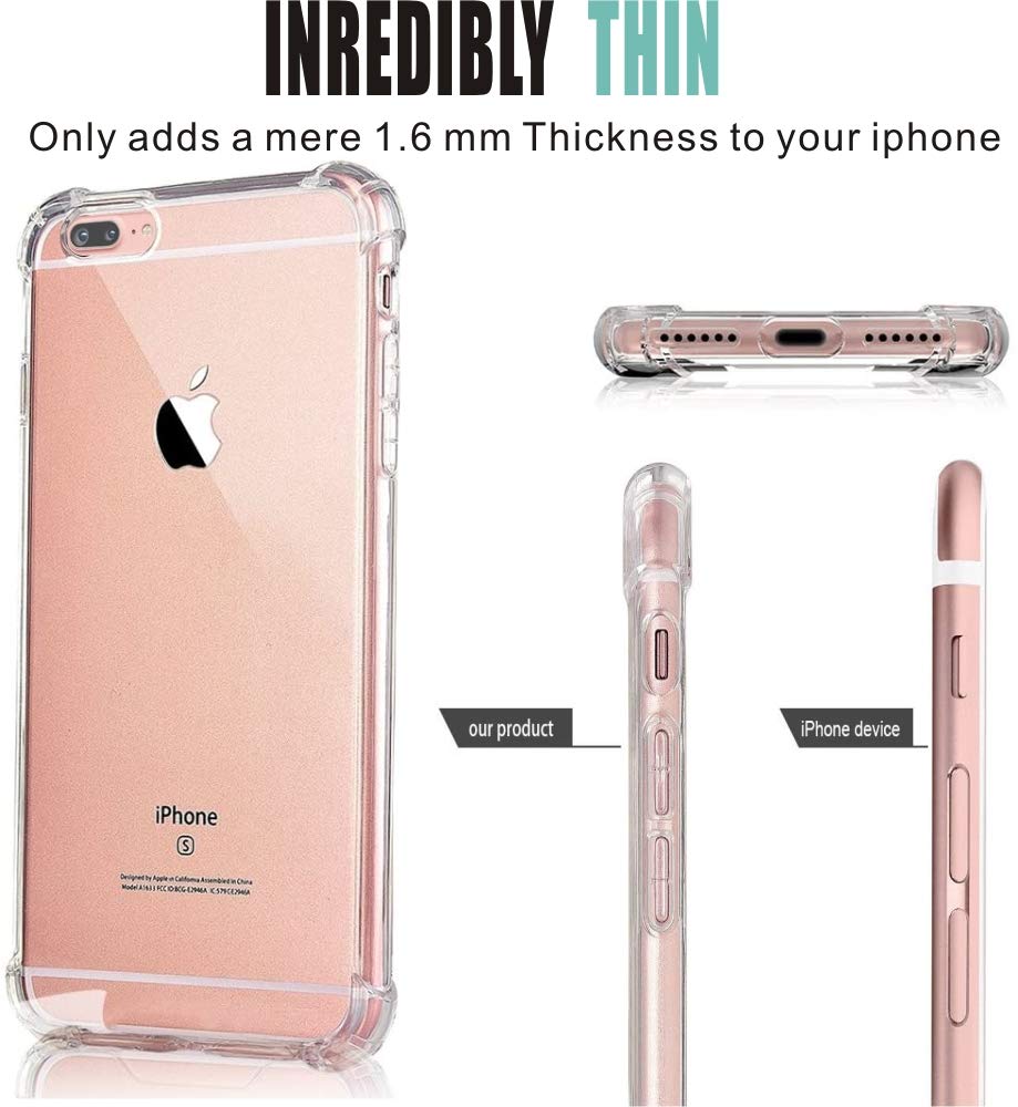 Whioltl Custodia per iPhone 7 Plus e iPhone 8 Plus con confezione da 3 pellicole protettive in vetro temperato, cover trasparente per telefono, antigraffio, custodia di base trasparente compatibile