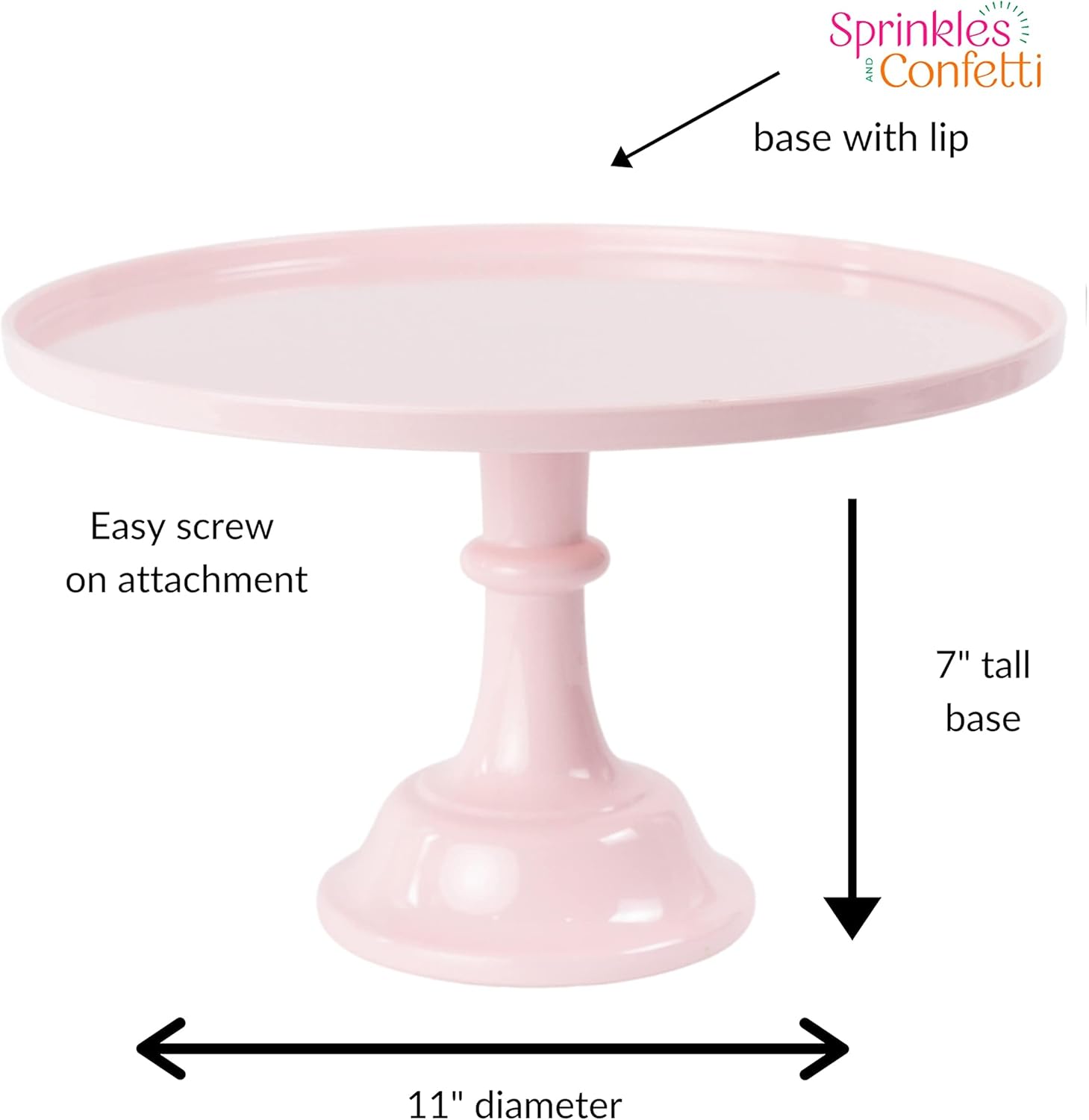 Sprinkles & Confetti 11" Baby Pink Melamine Cake Stand – Reusable Dessert Display for Valentine’s Day, 4th of July, Weddings, Showers & Birthdays