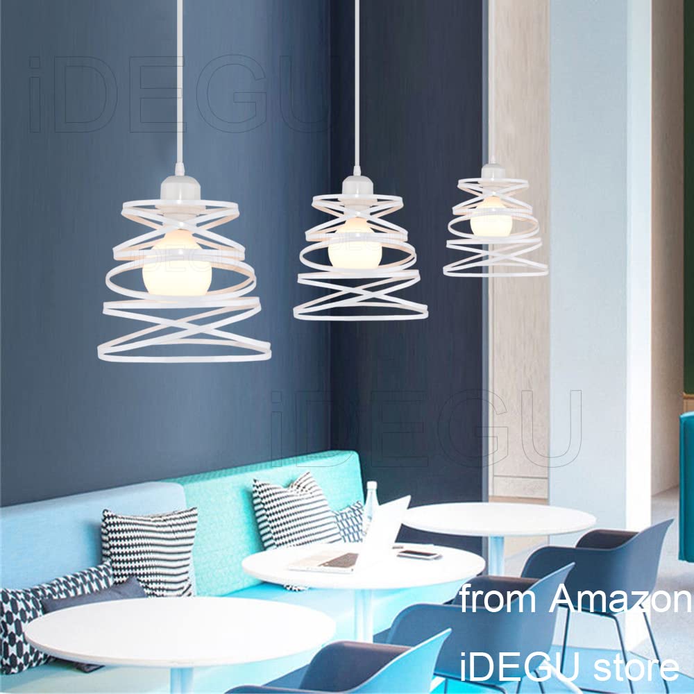iDEGU 2 Pezzi Lampadari a Sospensione Moderni Lampada da Soffitto Creativo Design Spirale a Cascata E27 Lampada a Sospensione Vintage per Camera da Letto Soggiorno Cucina Sala da Pranzo (20cm, Bianco)