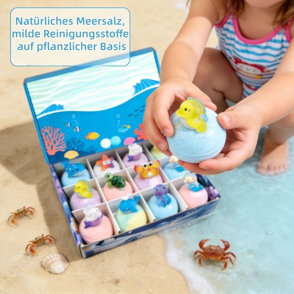 playfizz oceanpop 12 Stück Badebomben Badekugeln Kinder Set - Schaumbad, für Kinder, Hautfreundlich