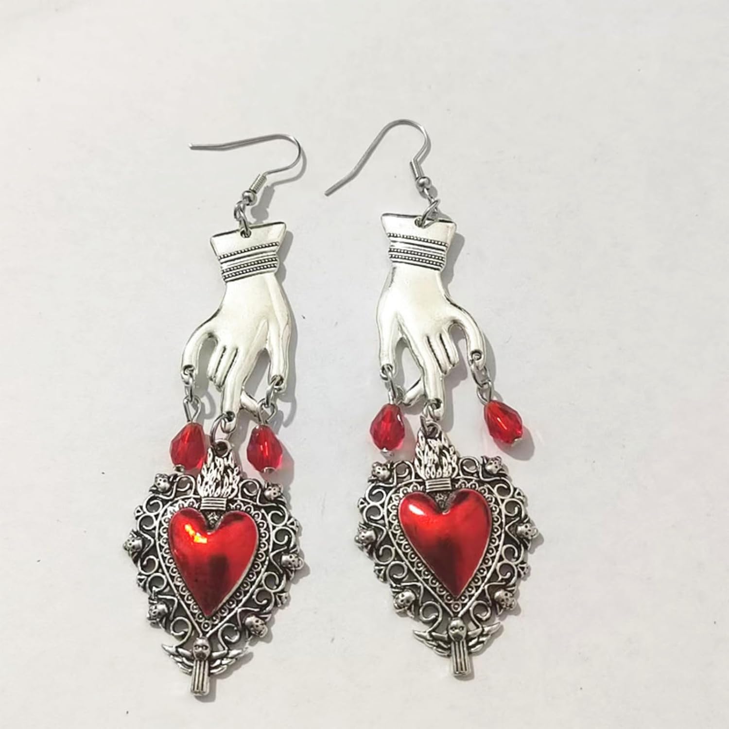 Gothic Heart Drop Dangle Earrings for Women Vintage Red Black Crystal Vampire Earring Punk Style Hollow Out Dangle Earrings Halloween Victoria Mystic Witch Cosplay Jewelry Accessories - Image 4