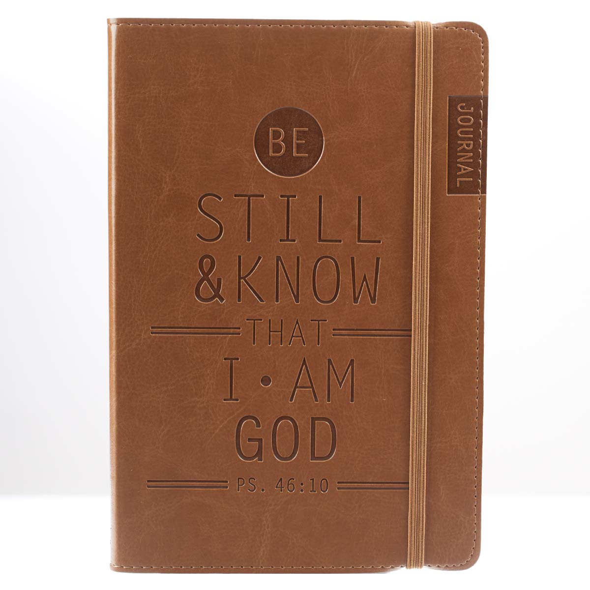 Christian Art Gifts Tan Faux Leather Journal, Be Still and Know - Psalm 46:10, Flexcover Inspirational Notebook w/Elastic Closure 160 Lined Pages w/Scripture, 5.8 x 8.5 Inches