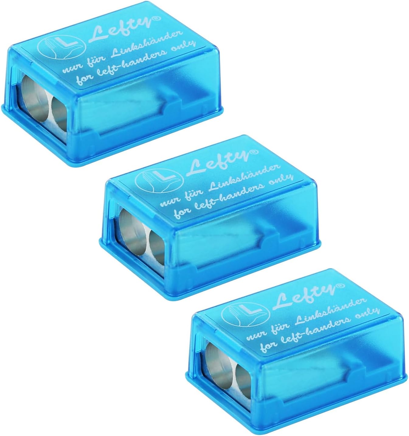 KUM AZ105.34.16-B - Lefty Double Hole 2-in1 Sharpener, Pack of 3, Blue