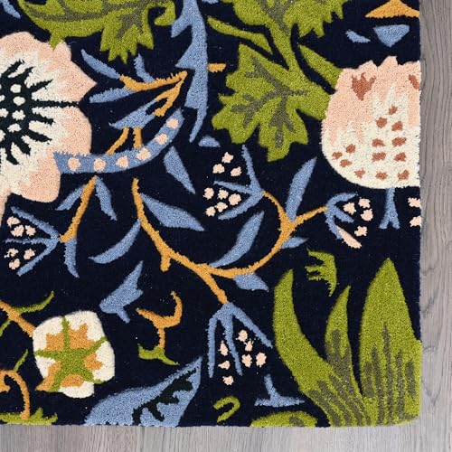 Image of Contemporary Strawberry Wool Area Rug - Handmade Garden-Inspired Floral & Botanical Carpet | Thick, Durable Design, Perfect for Living Room & Bedroom (Navy, 3' x 5')