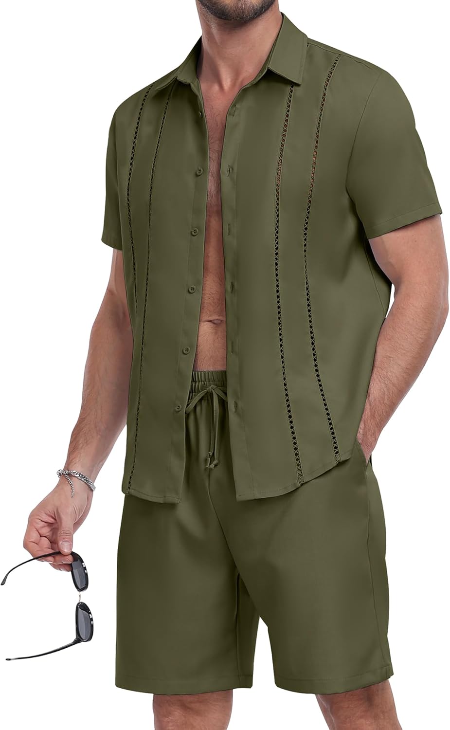 YTD Men's 2 Pieces Shirt Sets Short Sleeve Casual Button Down Hippie T-Shirts Shorts Sets Summer Fashion Beach Outfits