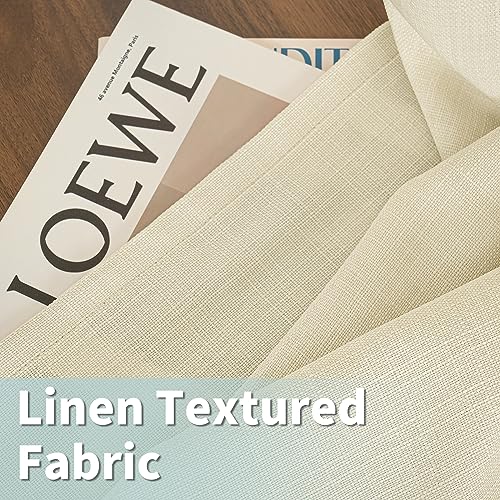 Image of LAMIT Linen Curtains 54 Inch for Bedroom, Grommet Thick Linen Textured Sheer Curtains Light Filtering Privacy Window Drapes for Living Room, Panels, 52 x 54 Inch, Light Beige