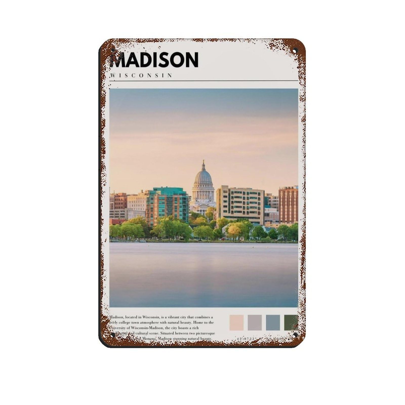 Madison Wisconsin Poster Madison Art (2) Retro Poster Metal Tin Sign Chic Art Retro Iron Painting Bar People Cave Cafe Family Garage Poster Wall Decoration 8x12inch(20x30cm)