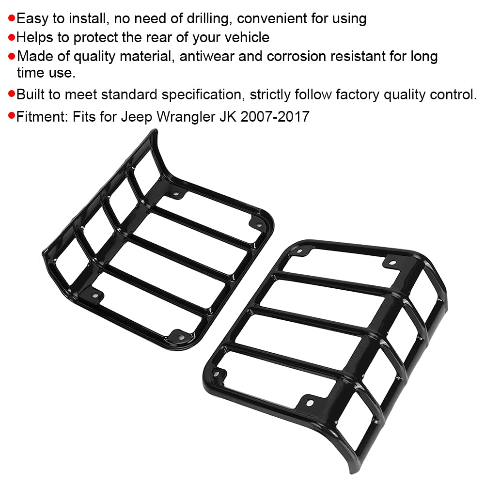 Taillight Cover Rear Light Cover,1 Pair of Taillight Rear Light Lamp Cover Guard Protector Fits replacement for Wrangler JK 2007-2017(Black)