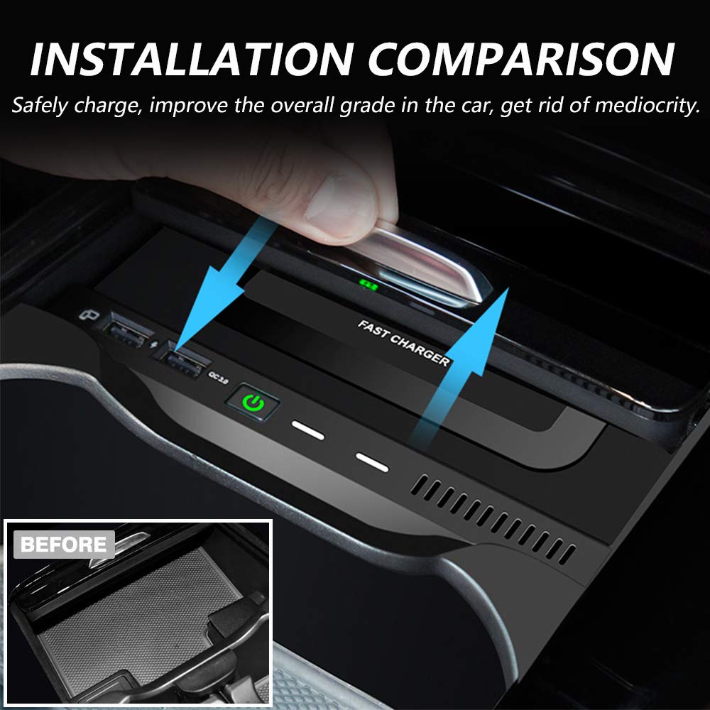 Cargador Inalámbrico Coche para Mercedes-Benz A-Class/AMG/B-Class/GLB 2019 2020 Consola Central Panel, 10W Carga Rápida Auto Teléfono Cargador Almohadilla con QC3.0 USB para iPhone Samsung