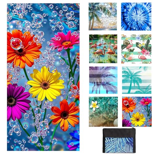 JAODFK Mikrofaser-Strandtuch, 180 x 81 cm, schnell trocknend, leicht, sandfrei, groß, dünn, Handtücher, Reisezubehör für Erwachsene, Damen, Badezubehör, Matten, Urlaub, Must-Haves, Blume