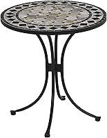 Homestyles Laguna Black Outdoor Bistro Table with Marble Tile Top - Durable Steel Frame for Patios & Balconies