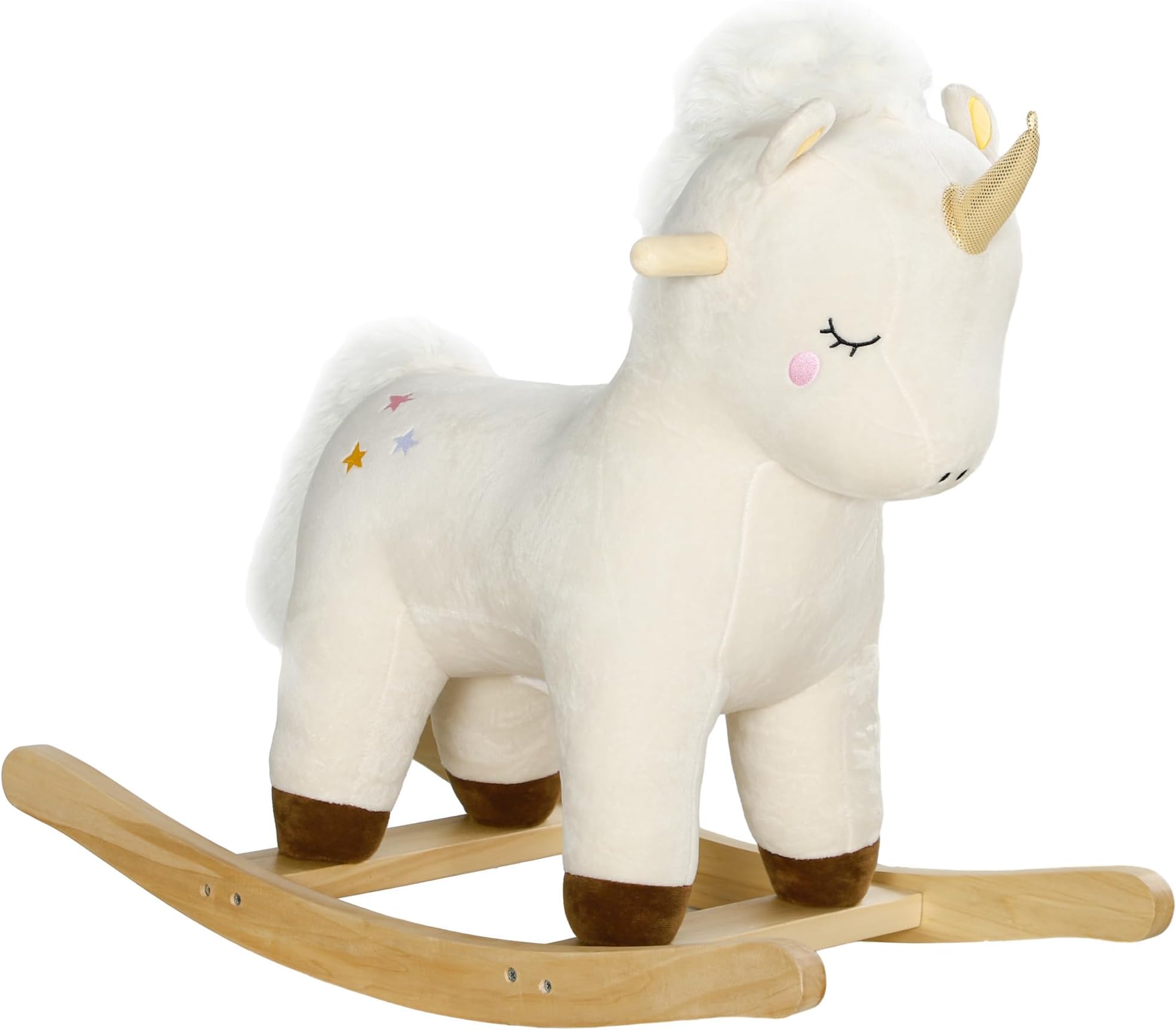 AIYAPLAY Rocking Horse, Kids Ride On Horse with Unicorn Design, Sounds, Plush Ride On Toy for Ages 2-4 Years, White
