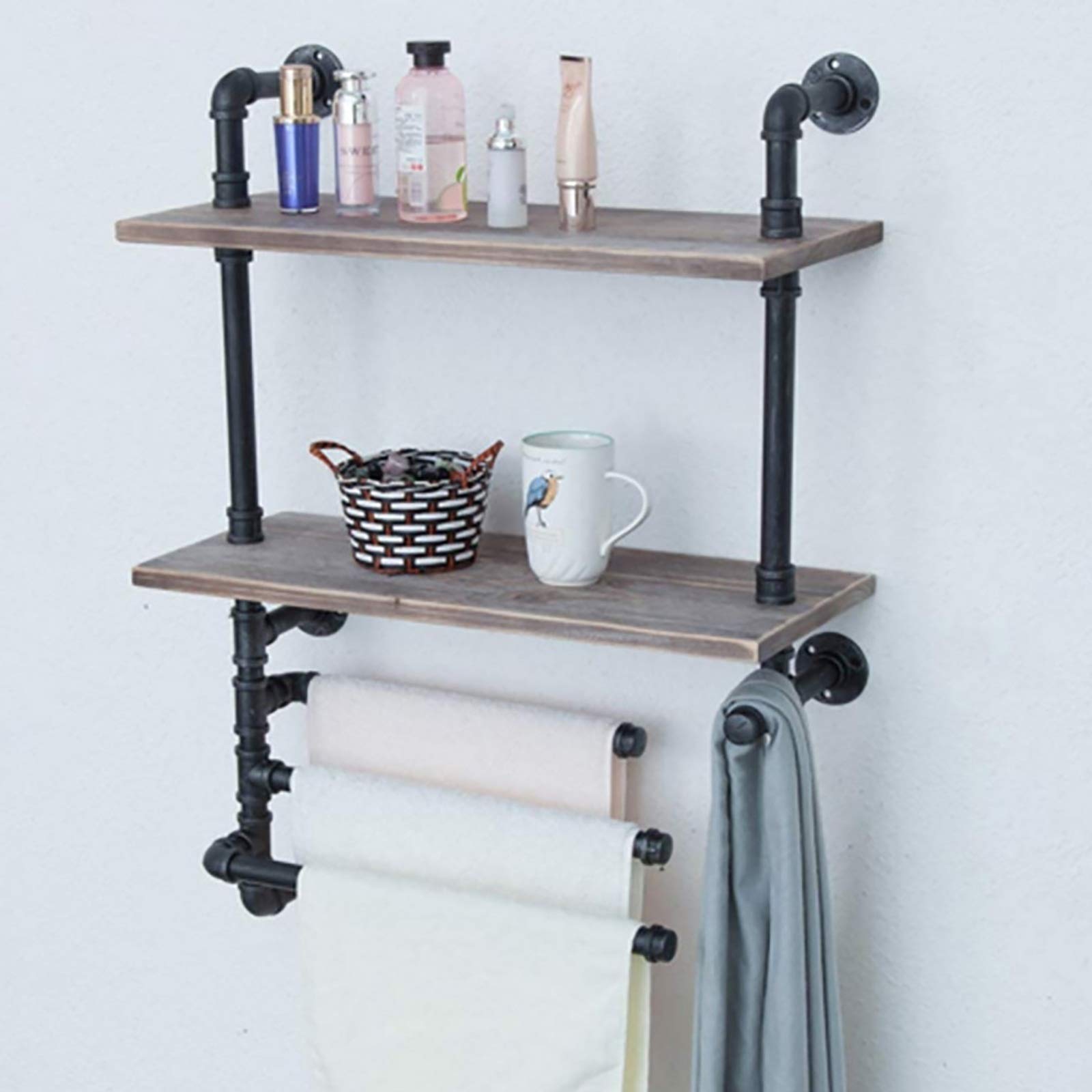 Portasciugamani in metallo decorazione da parete per la casa, mensola industriale da 61 cm, mensola da parete rustica con barra portasciugamani girevole, mensola da bagno, portaspezie per cucina e
