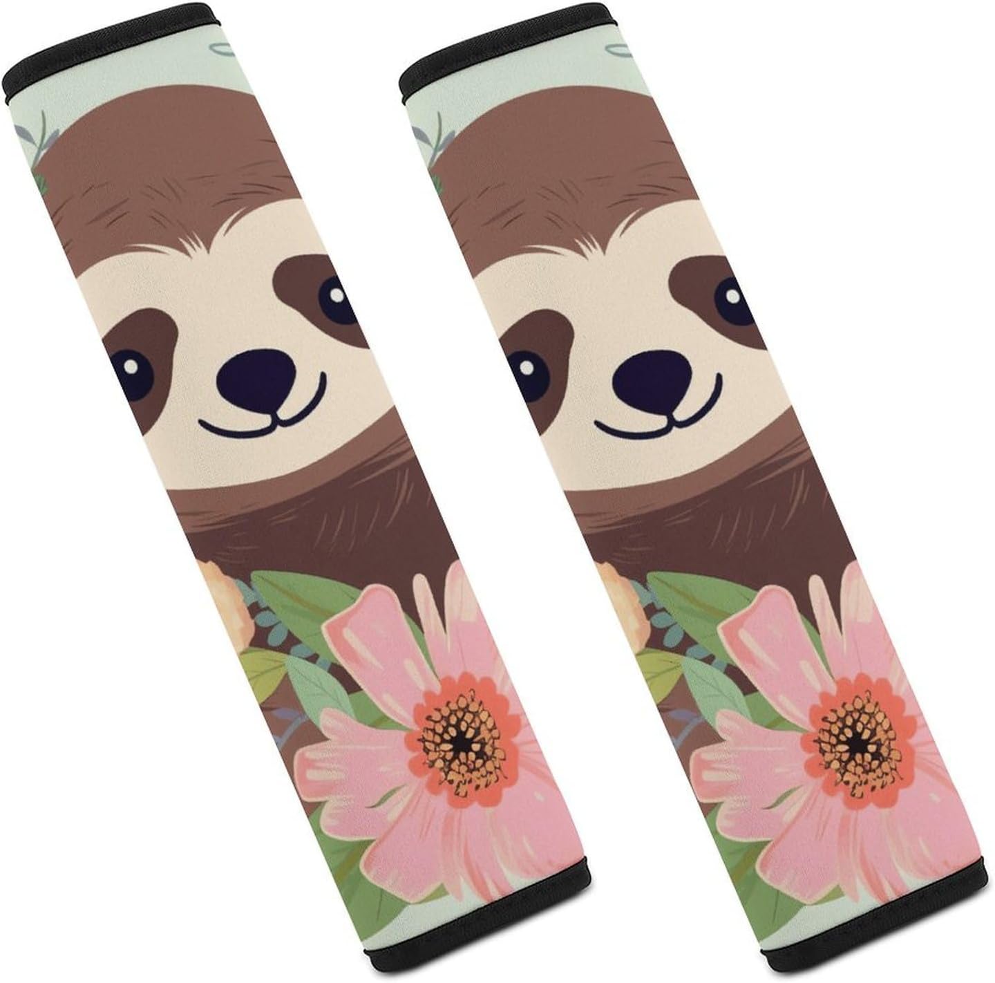2 PCS Super Soft Car Seat Belt Pad, Cute Sloth and Flowers Printed Waterproof Sweat-Absorbing Seat Belt Covers Backpack Shoulder Pad for All Car Seats Baby Strollers