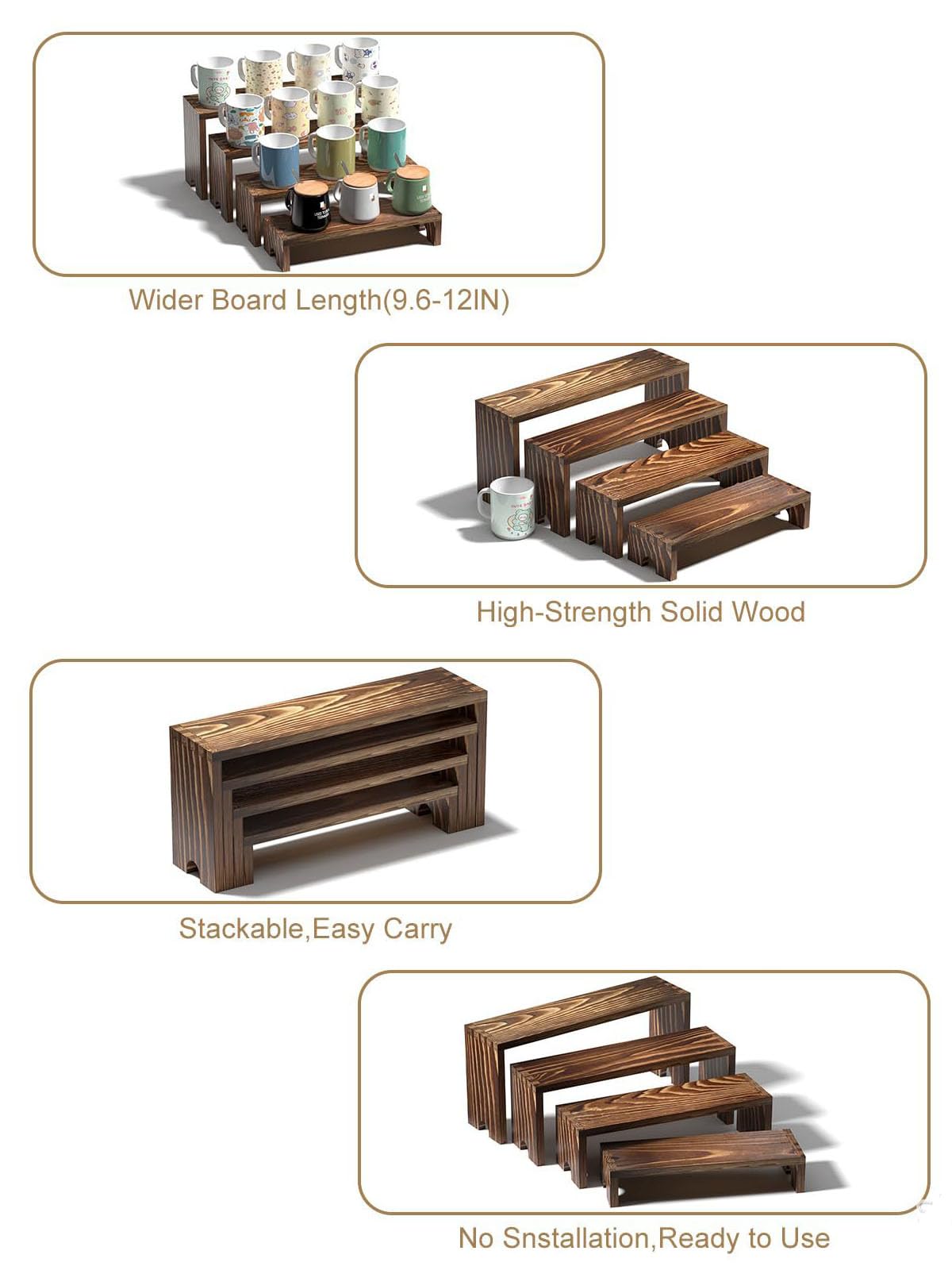 4 Tier Display Ständer, Holz Regal Organizer Tortenständer für Cupcakes, Schreibtischständer Präsentationsständer für Figuren Buffets Desserts Nagellack Gewürz Kosmetik