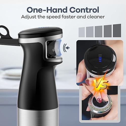 Miniatura 3 de Licuadora de inmersión de mano 5 en 1, batidora de mano de velocidad infinitamente variable de 1100 W, licuadora de emulsión para cocina, sopa,