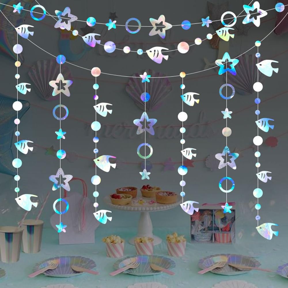 Amazon.co.jp: siawadeky ペーパーガーランド 4本セット 魚 星形飾り
