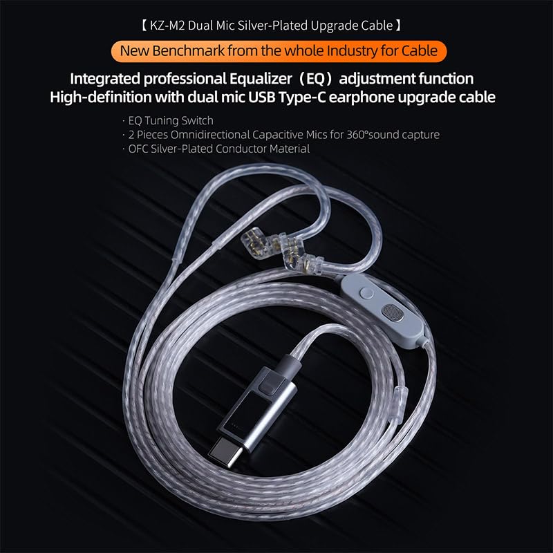 Image of KZ-M2 Dual Mic Silver-Plated Type-C Earphone Upgrade Cable with Professional-Grade Dual Microphone Array for KZ C Pin Series in-Ear Headphones (USB-C)