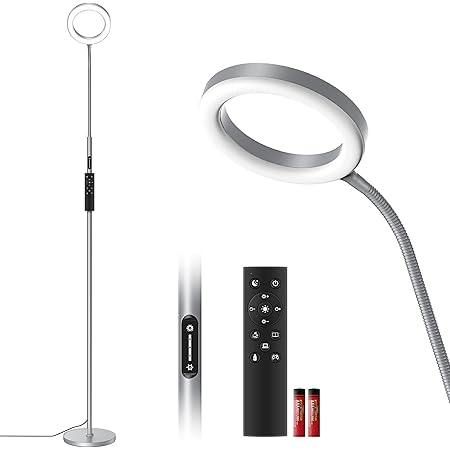 YIOU Floor Lamp, 4 Color Temperature and Stepless Dimmer LED Floor Lamp for Living Room Bedroom Office, Remote and Touch Control Reading Standing Lamp, Grey