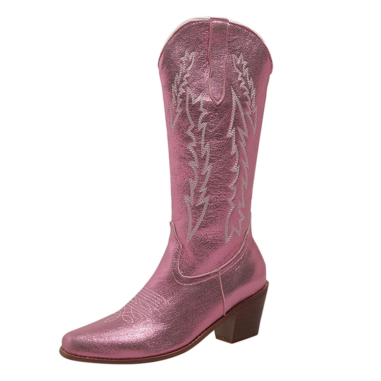 Stivali da cowboy da donna, vestibilità larga, tacco medio, retrò, a punta, stile country, stile casual, ricamati in stile country, stivali classici da donna, in pelle, per feste e balli