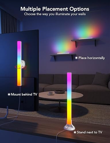 Vista 15 de Govee RGBIC Barras de luz, retroiluminación WiFi de 15 pulgadas para televisores de 45 a 70 pulgadas, barras de luz inteligentes con múltiples Negro
