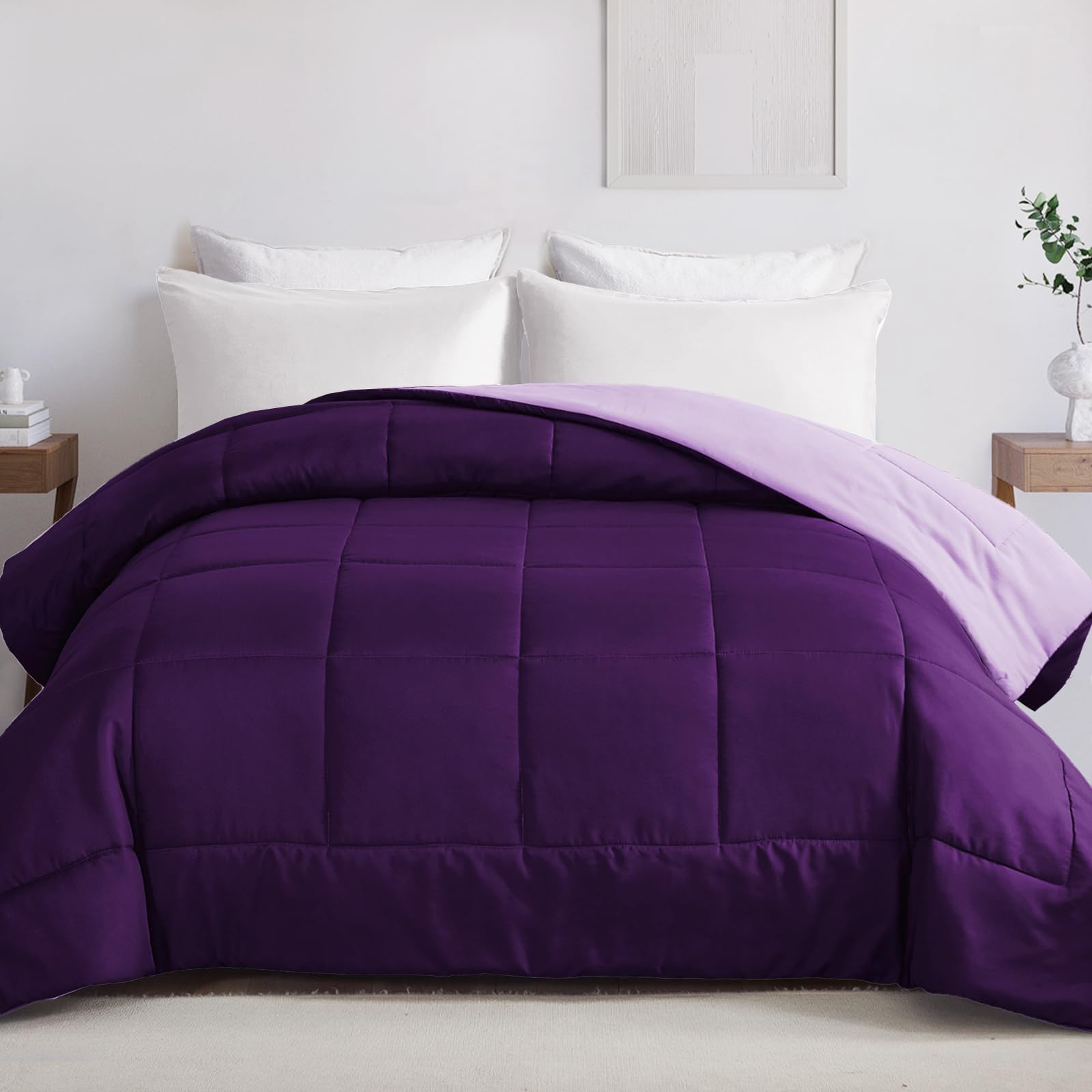Whale Flotilla Couette Réversible pour lit 2 Personnes 220 x 240 cm | Violet, sans Housse, 300 GSM en Microfibre Matelassée, Douce et Respirante pour 4 Saisons