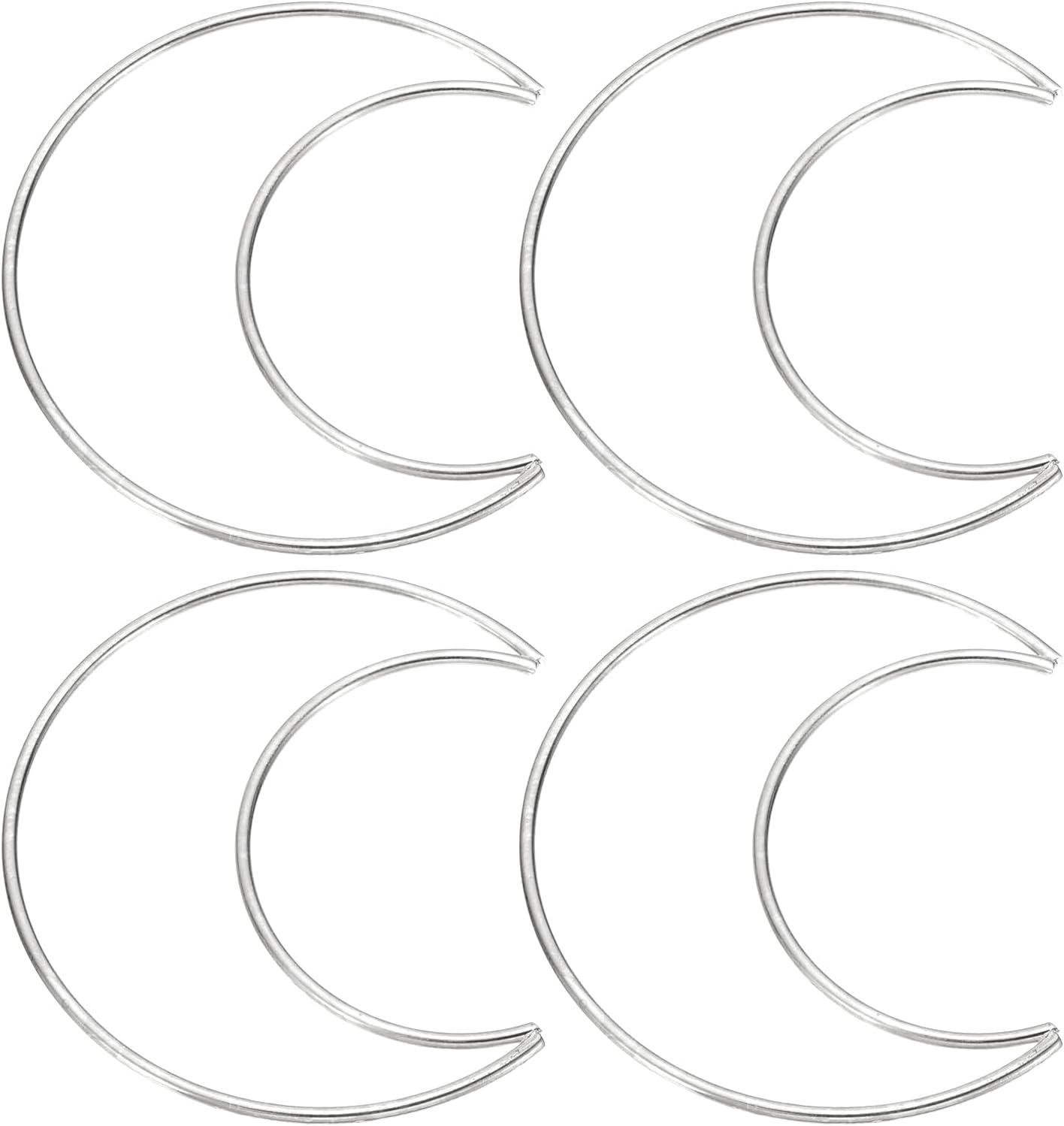 PATIKIL 4 Inch Moon Dream Catcher Rings, 4 Pcs Metal Christmas Macrame Wreath Floral Ring Hoop for Home Car DIY Craft Wedding Wall Hanging Decoration, Light Silver