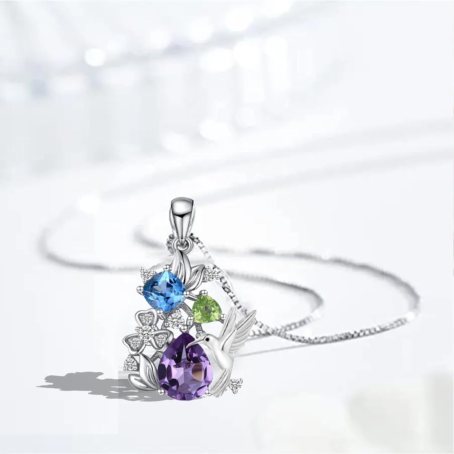 Hummingbird Necklace for Women Sterling Silver Hummingbird Pendant Necklace Hummingbirds Flower Jewelry Charm Memorial Christmas Mothers Day Gifts - Image 4