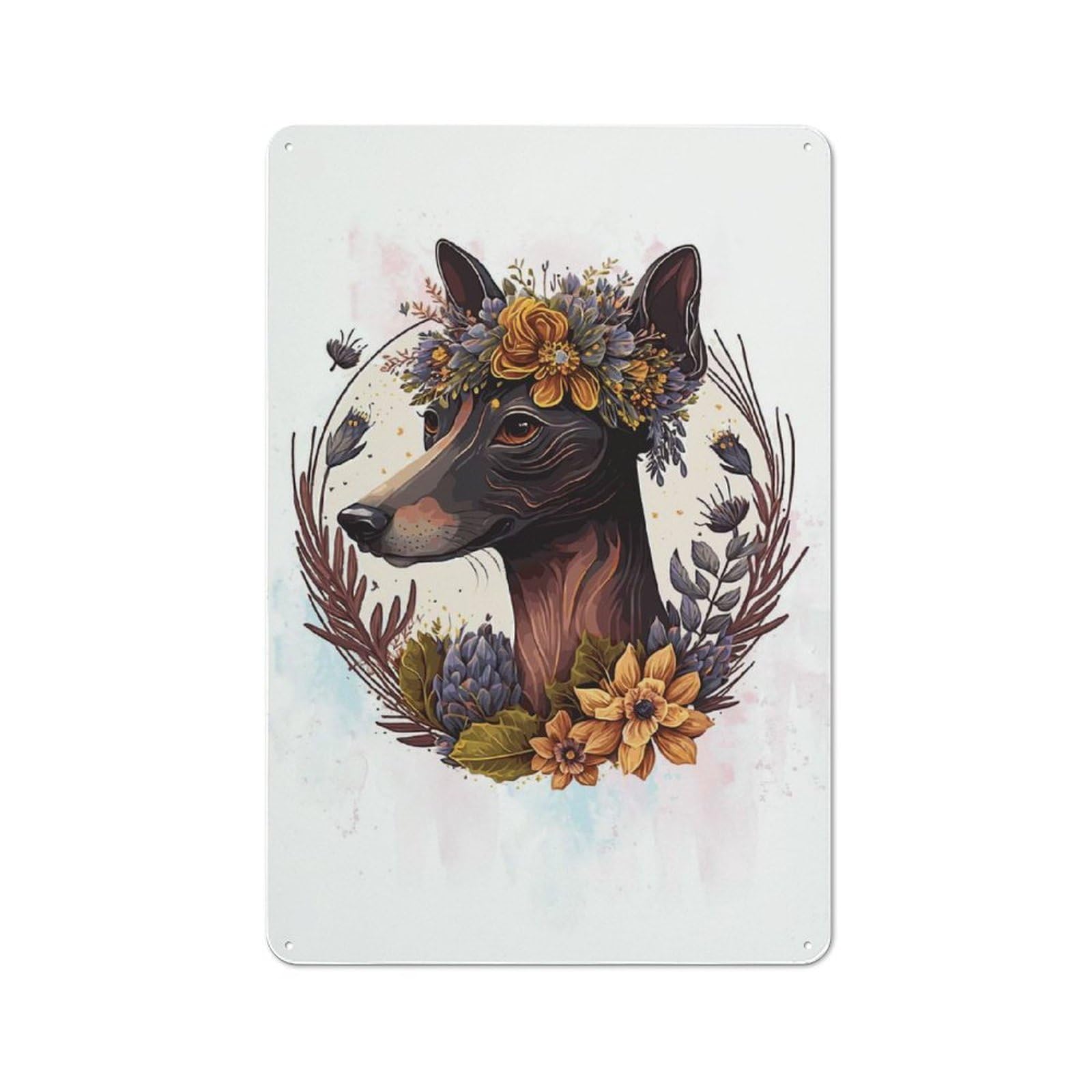 Floral Mini Pinscher Art Modern Retro Metal Wall Decor 30x20cm, Metal Wall Sign for Loft, Studio, Office Or Creative Room