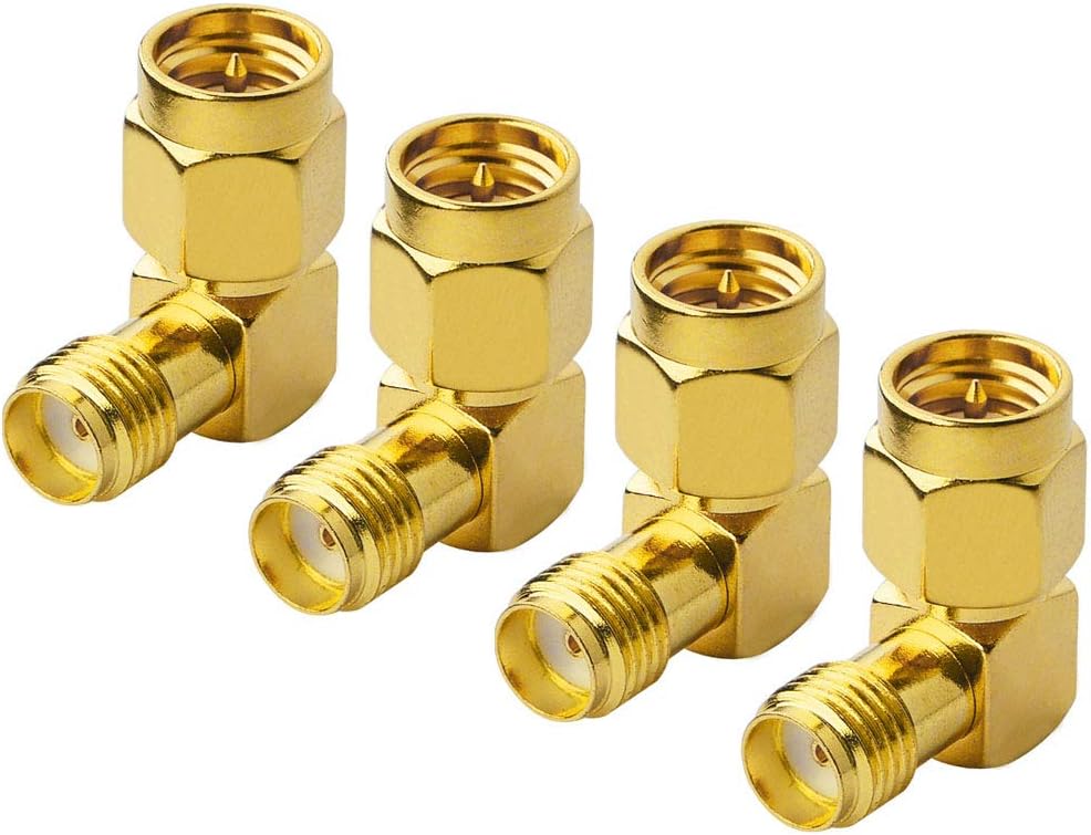 SMA Male to Female Right Angle 90-Degree Adapter Gold Plated Contacts Pack of 4……